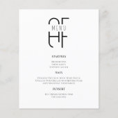 Minimaal eenvoudig monogram modern wit Diner Menu (Voorkant)