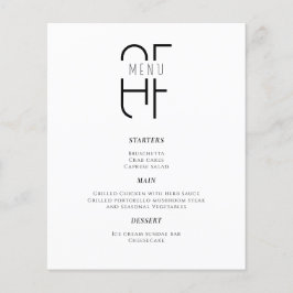 Minimaal eenvoudig monogram modern wit Diner Menu