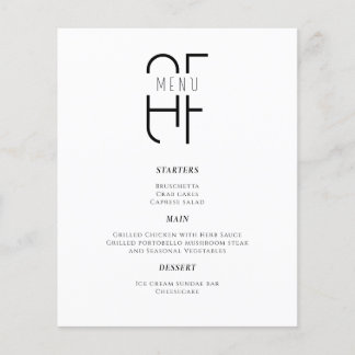 Minimaal eenvoudig monogram modern wit Diner Menu