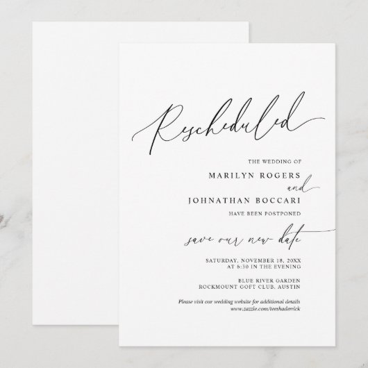 Minimaal Eenvoudig, trouwuitnodiging Uitgesteld Kaart (Voorkant / Achterkant)