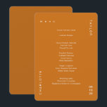 Minimaal eenvoudig verbrand Oranje-bruiloft menu<br><div class="desc">Deze minimale menukaart in afgeronde vorm biedt uw menu van het diner of het trouwmenu op een gewaagde,  verbrande oranje achtergrond. Ideaal voor een moderne bruiloft of een andere elegante en eenvoudige gebeurtenis. Alle kleuren van deze trouwmenukaart - achtergrond en tekst - kunnen in het ontwerpgereedschap worden gewijzigd.</div>