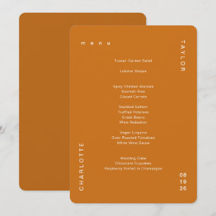 Minimaal eenvoudig verbrand Oranje-bruiloft menu