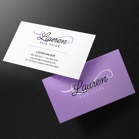 Minimaal Eenvoudig Wit Paarse HairSalon Haarstylis Visitekaartje