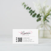 Minimaal Eenvoudig Wit Roze Haarstylist QR Code Visitekaartje (Staand voorkant)