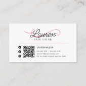 Minimaal Eenvoudig Wit Roze Haarstylist QR Code Visitekaartje (Voorkant)