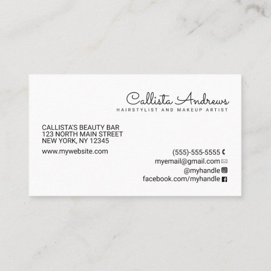 Minimaal Eenvoudig Wit Zwart Rand Script Logo Visitekaartje (Achterkant)