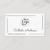 Minimaal Eenvoudig Wit Zwart Rand Script Logo Visitekaartje (Voorkant)