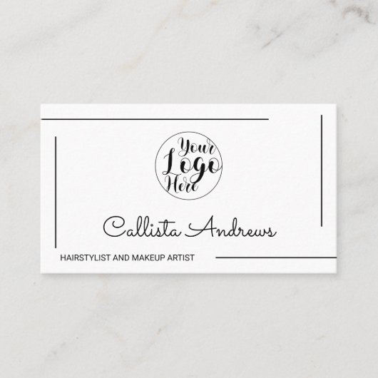Minimaal Eenvoudig Wit Zwart Rand Script Logo Visitekaartje (Voorkant)