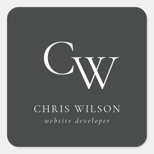 Minimaal eenvoudig zwart-wit monogram Initiaal Vierkante Sticker (Voorkant)