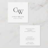 Minimaal eenvoudig zwart-wit monogram Initiaal Vierkante Visitekaartje (Voorkant / Achterkant)