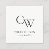 Minimaal eenvoudig zwart-wit monogram Initiaal Vierkante Visitekaartje (Voorkant)