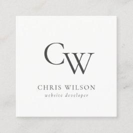 Minimaal eenvoudig zwart-wit monogram Initiaal Vierkante Visitekaartje