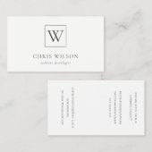 Minimaal eenvoudig zwart-wit monogram Initiaal Visitekaartje (Voorkant / Achterkant)