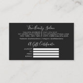 Minimaal Eenvoudig Zwart Wit Script Cadeaubon Visitekaartje (Achterkant)