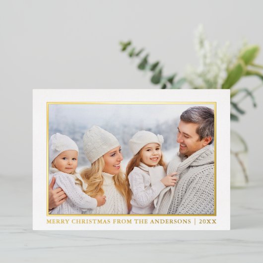 Minimaal Elegance Merry-kerstfoto Gold Folie Feestdagenkaart (Staand Voorkant)