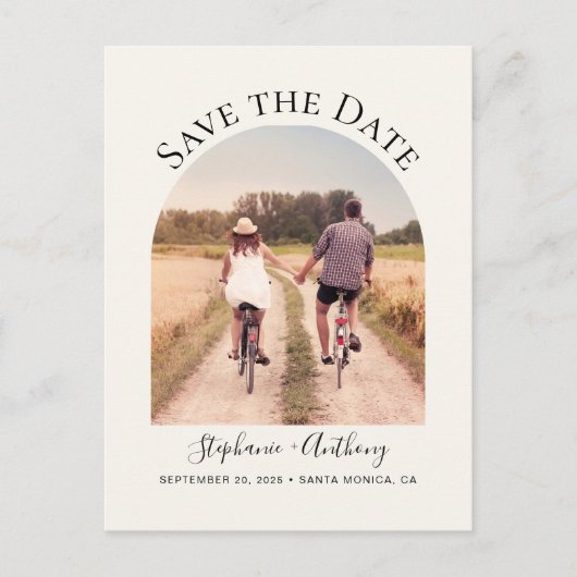 Minimaal Elegant Arch Lijst Fotocrème Aankondigingskaart (Voorkant)