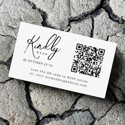 Minimaal Elegant B&W Script QR code Trouwen RSVP Informatiekaartje