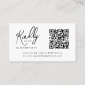 Minimaal Elegant B&W Script QR code Trouwen RSVP Informatiekaartje (Voorkant)