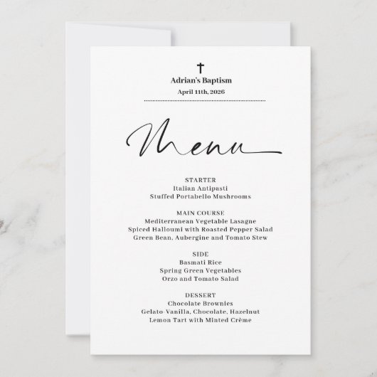 Minimaal Elegant Baptisme Menu Kaart (Voorkant)