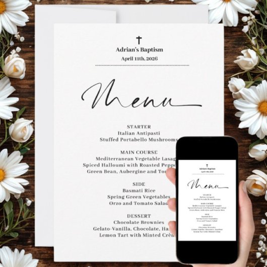 Minimaal Elegant Baptisme Menu Kaart