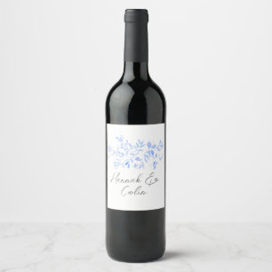 Minimaal Elegant Blauw Geschilderd Porselein Wijn Etiket