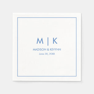 Minimaal & Elegant Blauw Monogram Huwelijk Servet