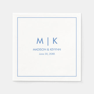 Minimaal & Elegant Blauw Monogram Huwelijk Servet