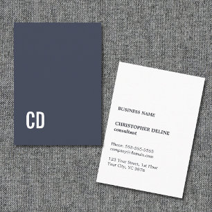 Minimaal Elegant Blauw Wit Monogram Adviseur Visitekaartje
