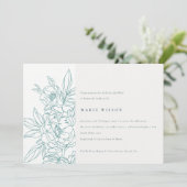 Minimaal Elegant Blauwgroen Floral Sketch Vrijgeze Kaart (Staand voorkant)
