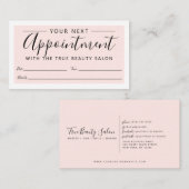 Minimaal Elegant Blush Pink White Border Script Afsprakenkaartje (Voorkant / Achterkant)