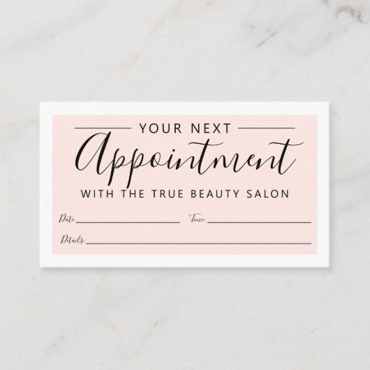 Minimaal Elegant Blush Pink White Border Script Afsprakenkaartje (Voorkant)