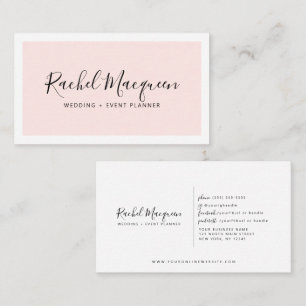 Minimaal Elegant Blush Pink White Border Script Visitekaartje