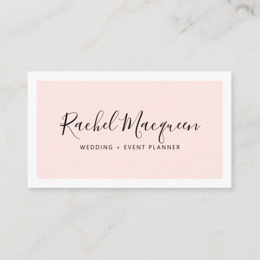 Minimaal Elegant Blush Pink White Border Script Visitekaartje (Voorkant)