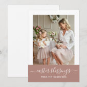 Minimaal Elegant Blush Script Familie Foto Pasen Feestdagenkaart (Voorkant / Achterkant)