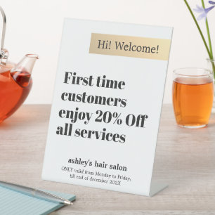 Minimaal Elegant Bold Faux Gold Stripe Salon Aanbo Reclamebord Met Voetstuk