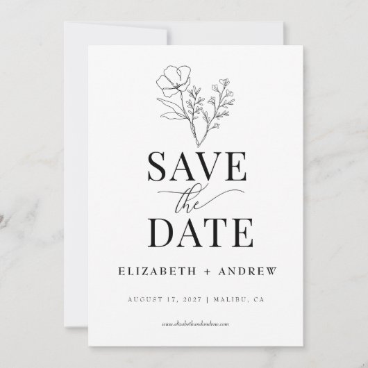 Minimaal Elegant Botanisch | Wildflower bruiloft Save The Date (Voorkant)
