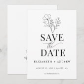 Minimaal Elegant Botanisch | Wildflower bruiloft Save The Date (Voorkant / Achterkant)