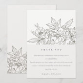 Minimaal Elegant Brown Floral Sketch Baby shower Bedankkaart (Voorkant / Achterkant)