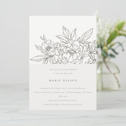 Minimaal Elegant Brown Floral Sketch Baby shower Kaart (Staand voorkant)