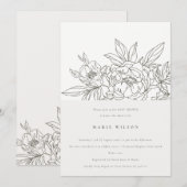 Minimaal Elegant Brown Floral Sketch Baby shower Kaart (Voorkant / Achterkant)