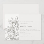 Minimaal Elegant Brown Floral Sketch Verloving Kaart (Voorkant / Achterkant)