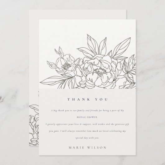 Minimaal Elegant Brown Floral Sketch Vrijgezellenf Bedankkaart (Voorkant / Achterkant)