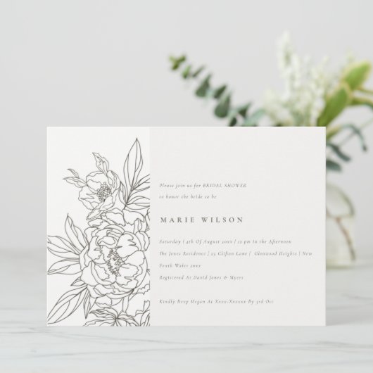 Minimaal Elegant Brown Floral Sketch Vrijgezellenf Kaart (Staand voorkant)