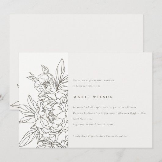 Minimaal Elegant Brown Floral Sketch Vrijgezellenf Kaart (Voorkant / Achterkant)