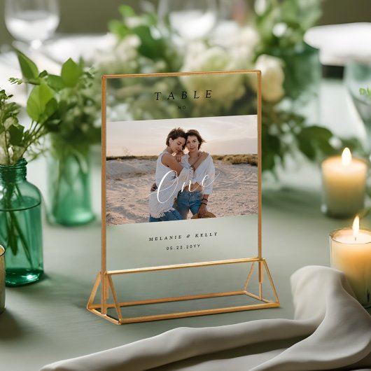 Minimaal Elegant Bruiloft Script Foto Tafelnummer Acryl Bord