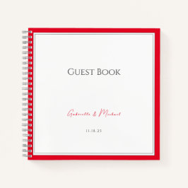 Minimaal Elegant Cherry Red Wedding Gastenboek Notitieboek