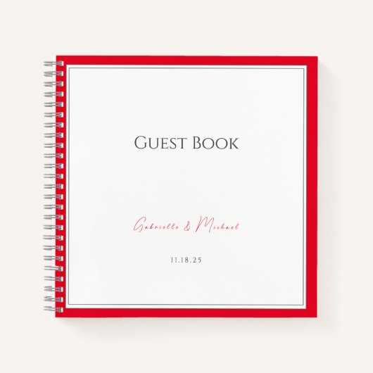 Minimaal Elegant Cherry Red Wedding Gastenboek Notitieboek (Voorkant)