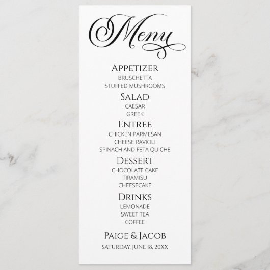 Minimaal Elegant Classic Wedding Food Menu (Voorkant)