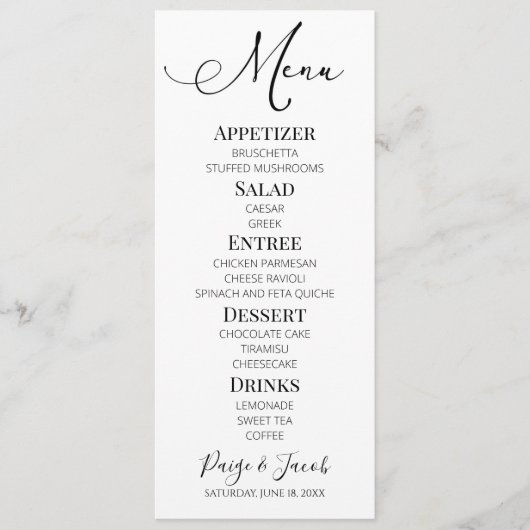 Minimaal Elegant Classic Wedding Food Menu (Voorkant)