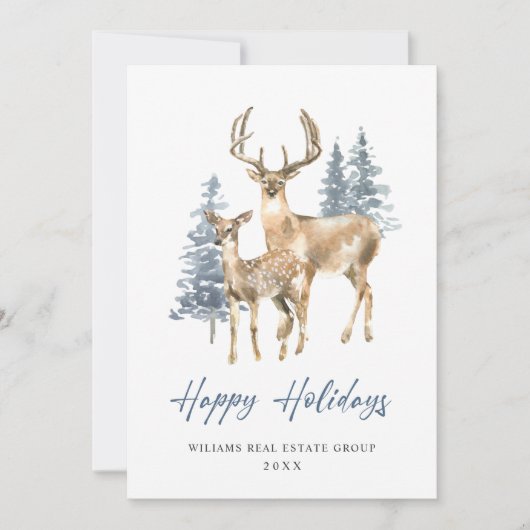 Minimaal Elegant Deer Kerstboom Corporate Feestdagenkaart (Voorkant)